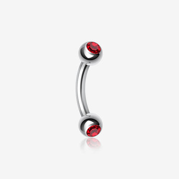 Double Gem Ball Curved Barbell Eyebrow Ring-Red